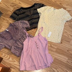 PINK Victoria's Secret Cream Floral Tee and Lavender Tank